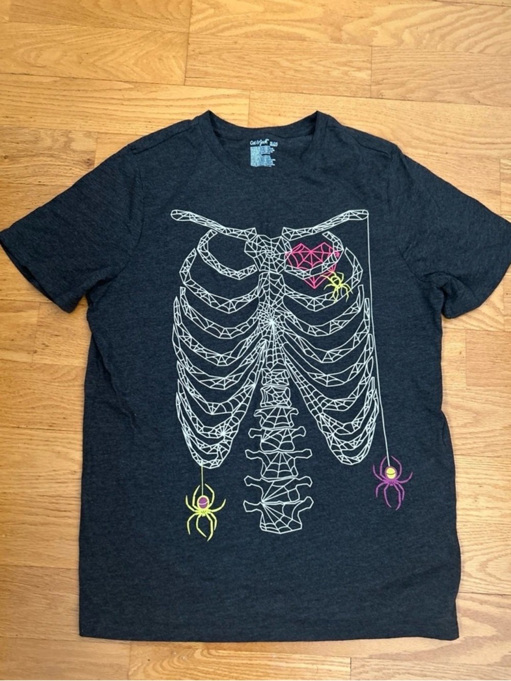 Cat & Jack Dark Gray Glow in the dark Skeleton Tee- 14